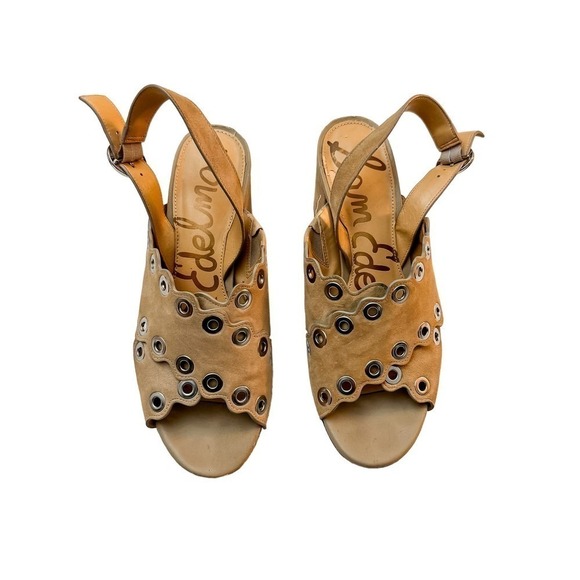 Sam Edelman Seana Eyelet Accented Heel Tan Size 7.5 - Picture 1 of 6
